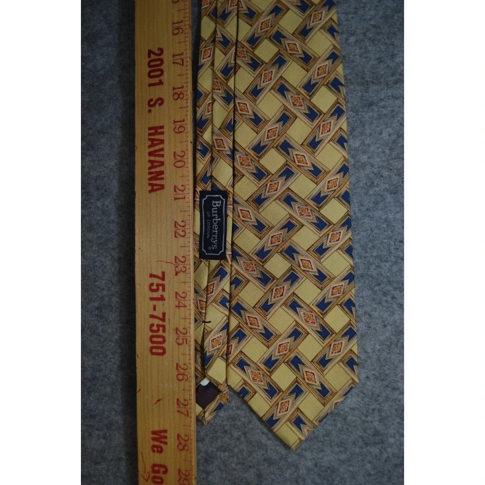 Burberrys of London Designer Neck Tie Mens Blue Yellow‎ Geometric Pure Silk